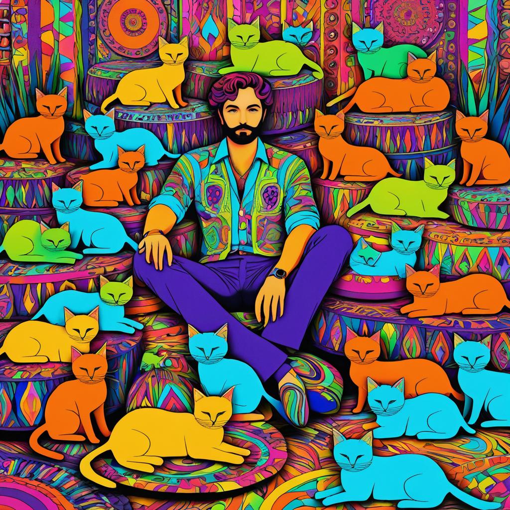 Psychedelic Kittens and Their Human Companion