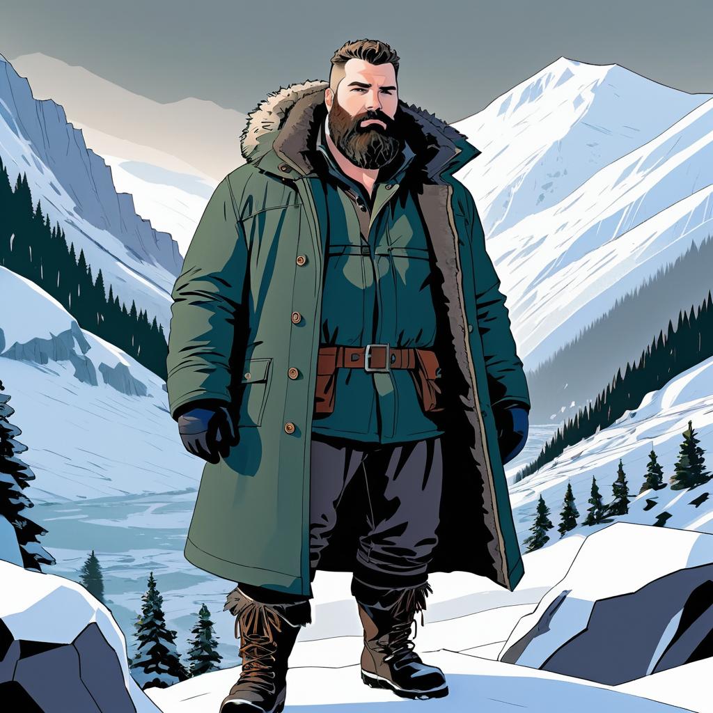 Burly Adventurer in Snowy Mountains