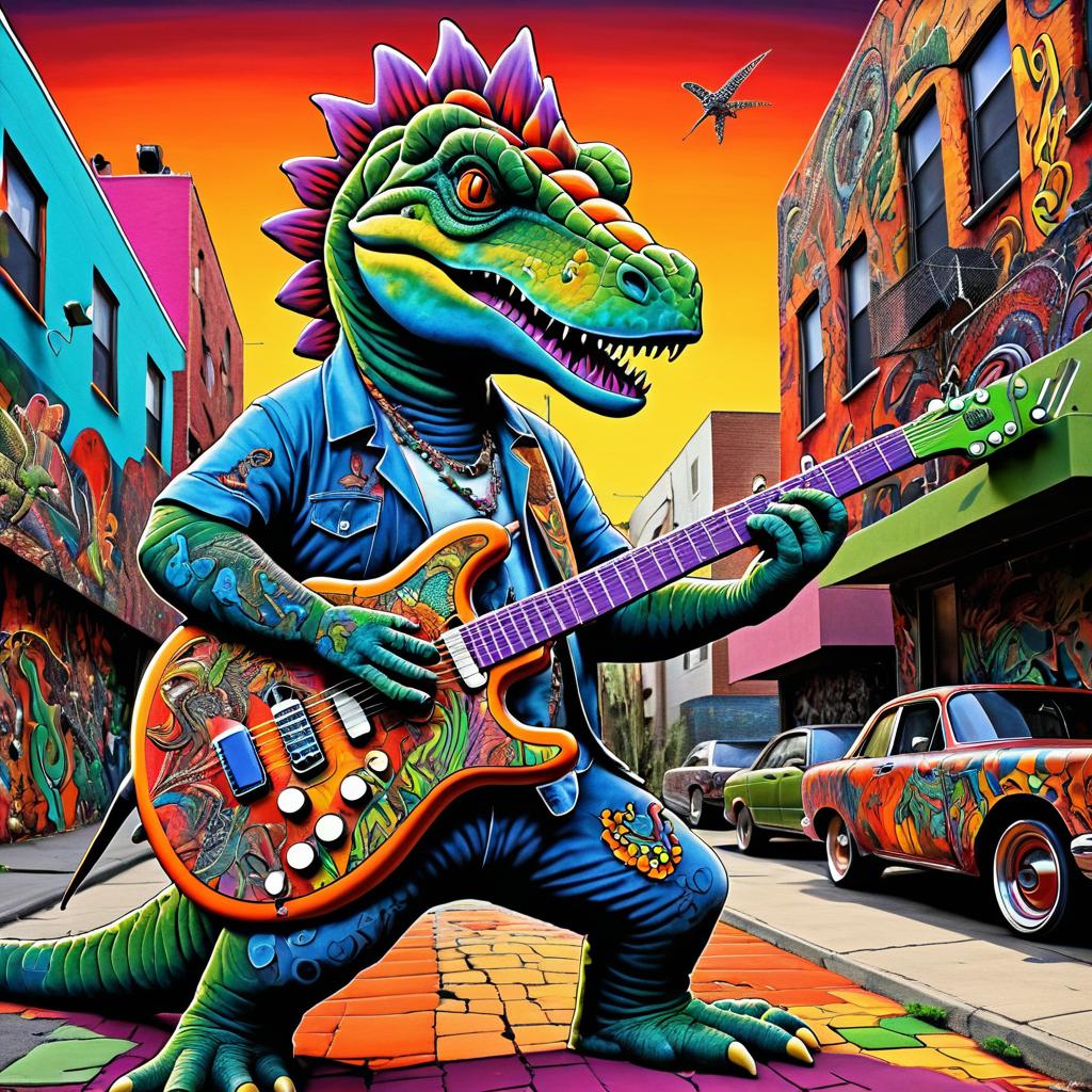 Psychedelic Dinosaur Guitarist Artwork