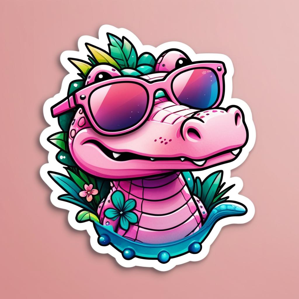 Vibrant Kawaii Crocodile Sticker Design