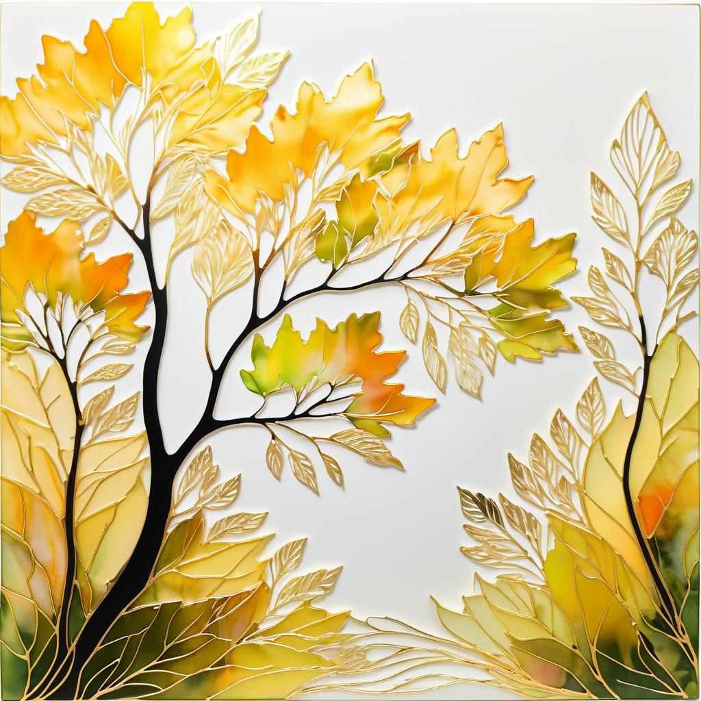 Vibrant Leafy Silhouette Art with Gold Accents