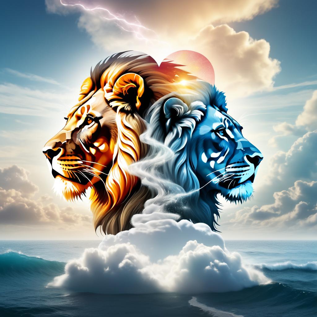 Surreal Double Exposure Lion Emotions