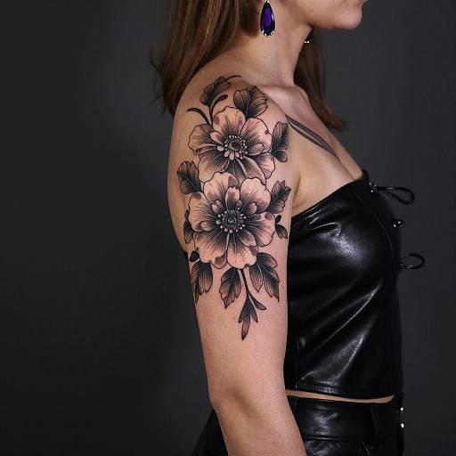 Floral Tattooed Arm with Leather Top