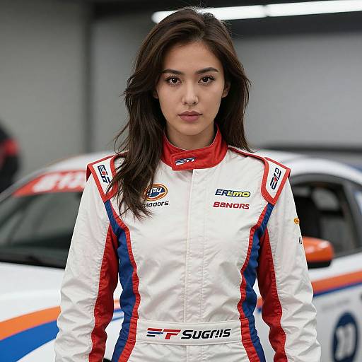 Woman in Race Car Driver Costume