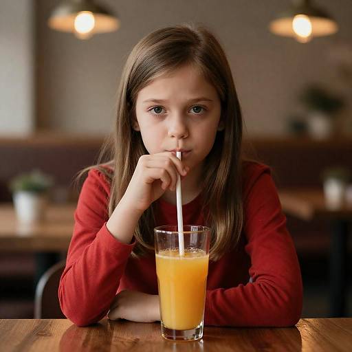 Bored Young Girl with Orange Drink