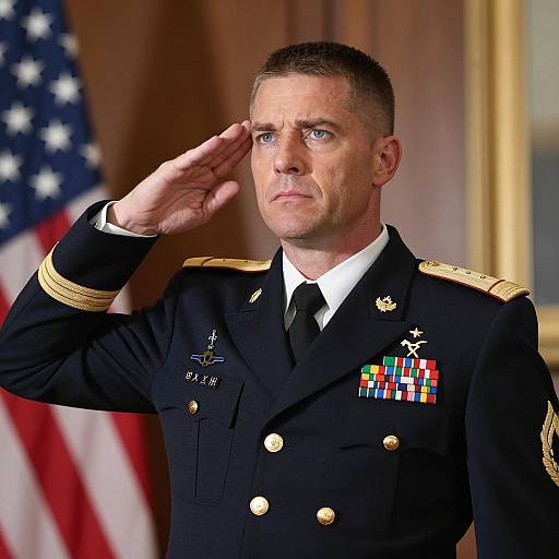 Saluting Male Military Officer in Uniform