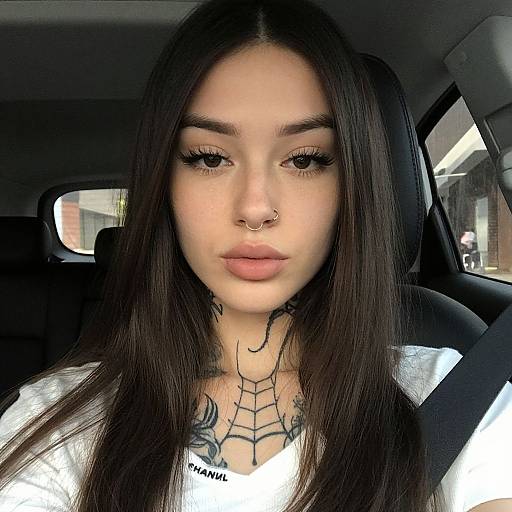 Young Woman in Car with Tattoos