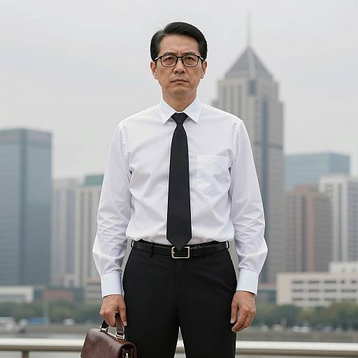 Businessman in Cityscape: Serious Portrait