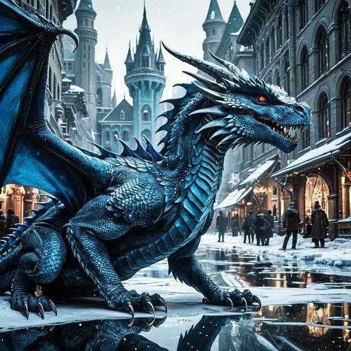 Majestic Blue Dragon in Icy City