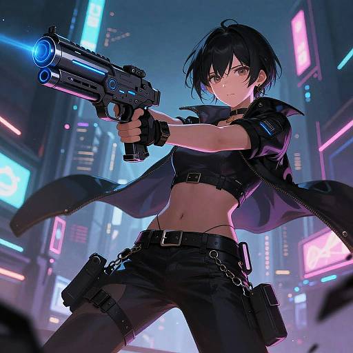 Cyberpunk Anime Girl with Gun