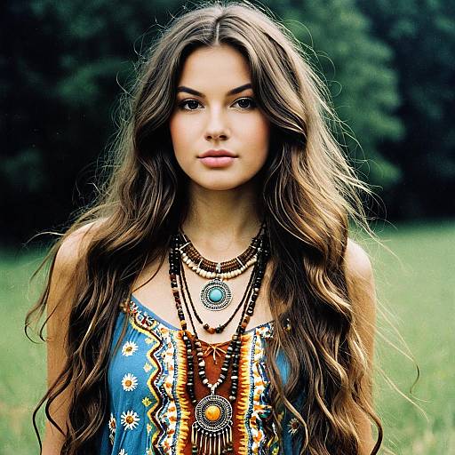 Young Woman in Hippie Fashion with Jewelry