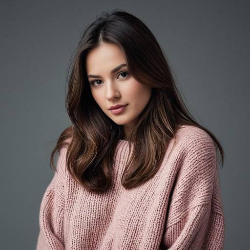 Woman in Pink Sweater with Long Brown Hair