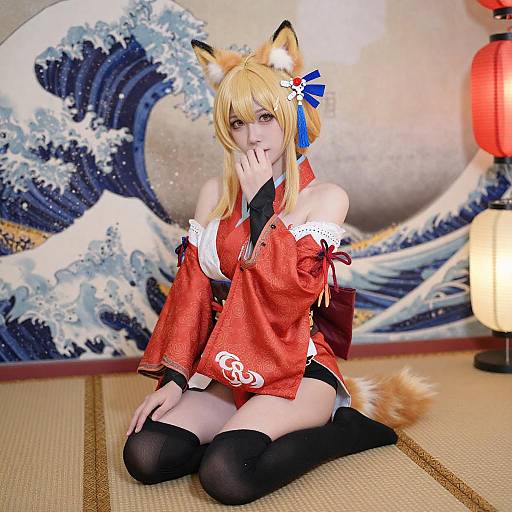 Blonde Fox-Eared Cosplayer in Kimono