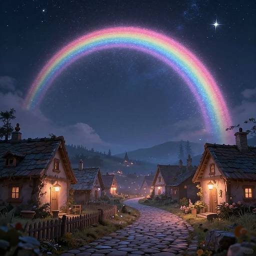 Mystical Moonbow Over Fantasy Village