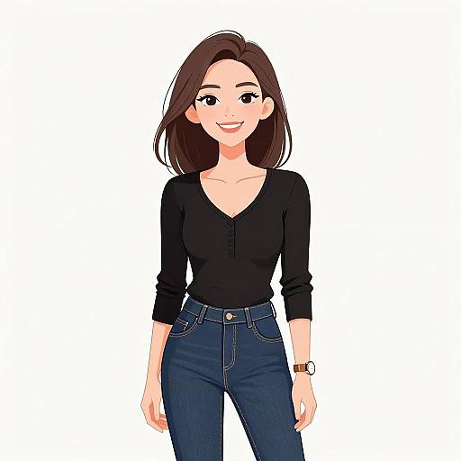 Smiling Woman in Casual Chic Outfit