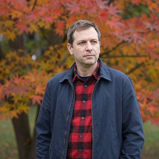 Middle-Aged Man in Autumn Setting