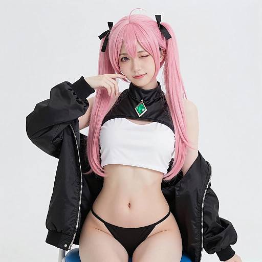 Cosplayer with Pink Twin-Tails Posing
