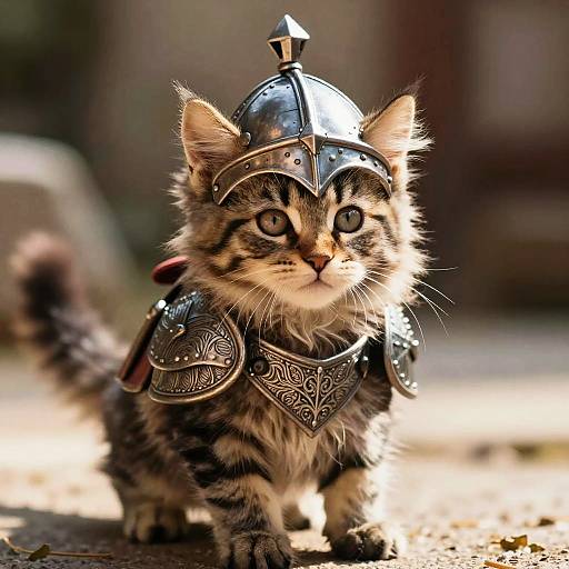 Adorable Tabby Kitten in Medieval Armor