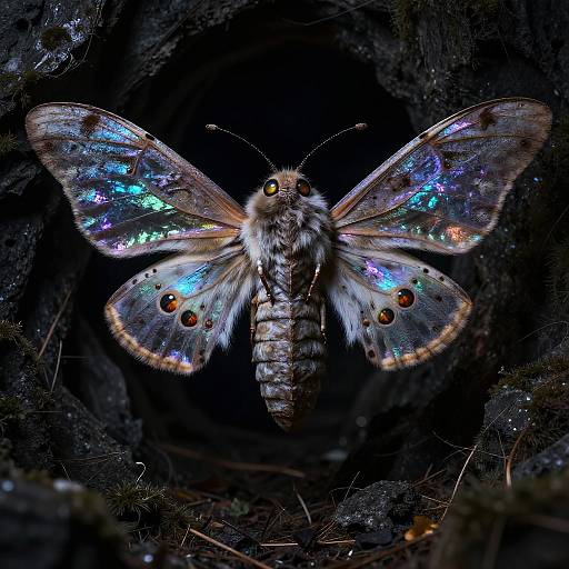 Luminescent Moth Humanoid in Shadows