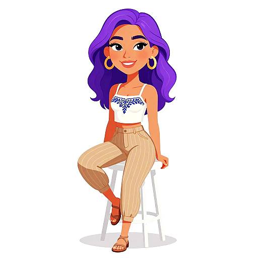 Smiling Woman with Purple Hair in Boho Outfit
