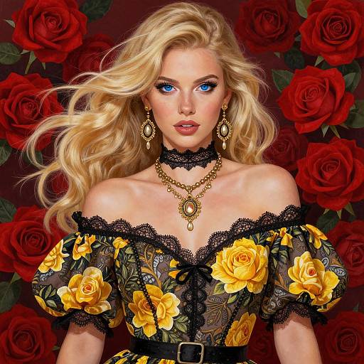 Elegant Blonde Woman with Roses