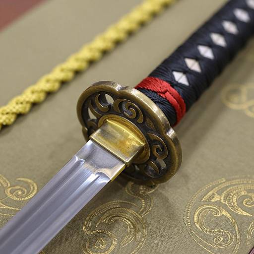 Intricate Close-Up of Katana Handle Guard