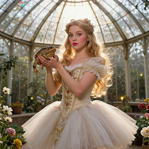 Aristocratic Ballerina with Toad in Greenhouse