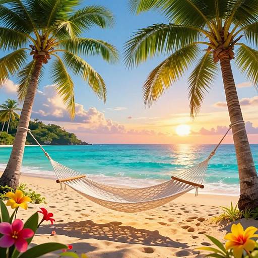 Tropical Paradise Beach at Sunset