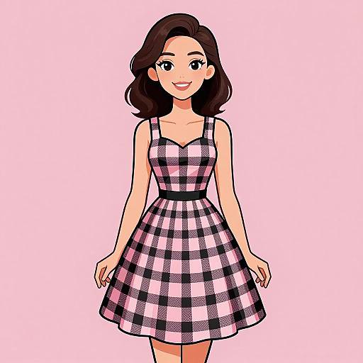 Retro Woman in Pink Plaid Dress