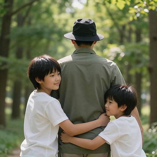 Family Embrace in Lush Forest