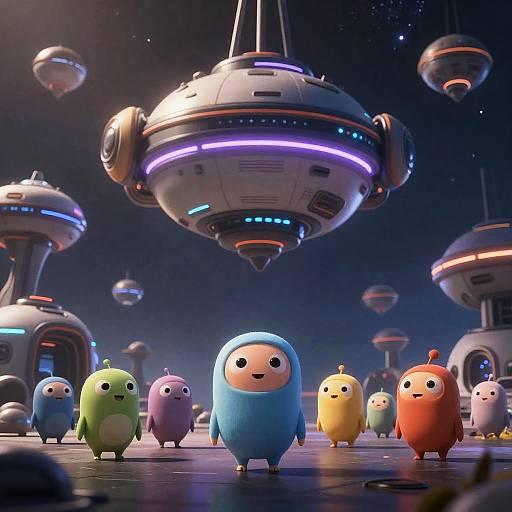 Futuristic Space Colony with Friendly Alien Species