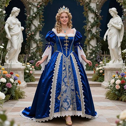 Elegant Queen in Moonlit Royal Garden