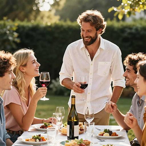 Friends Laughing Around Outdoor Dinner Table