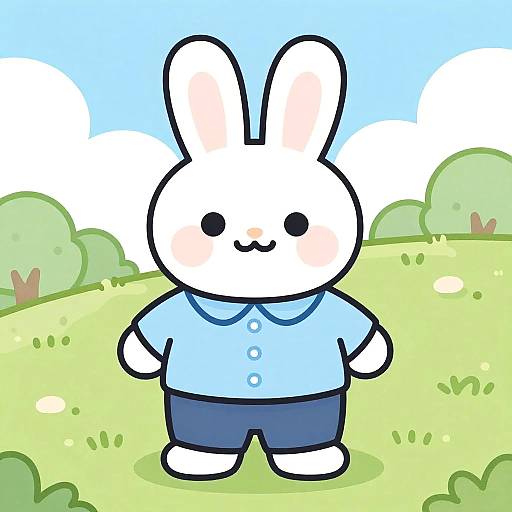 Cute Rabbit in Light Blue Outfit on Sunny Day