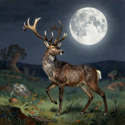 Enchanted Stag's Moonlit Journey