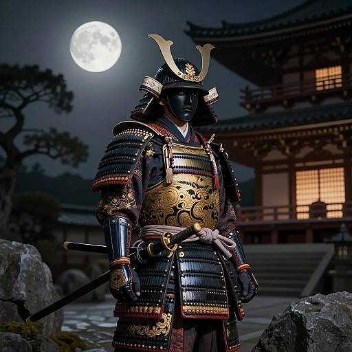 Intricate Samurai Armor Under Full Moon