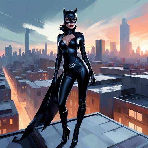 Elegant Catwoman on Modern Rooftop Elegant Catwoman on Modern Rooftop