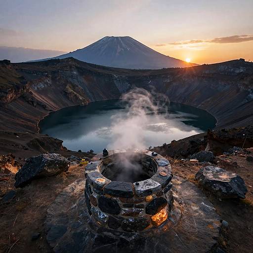Majestic Volcanic Crater Lake at Dawn