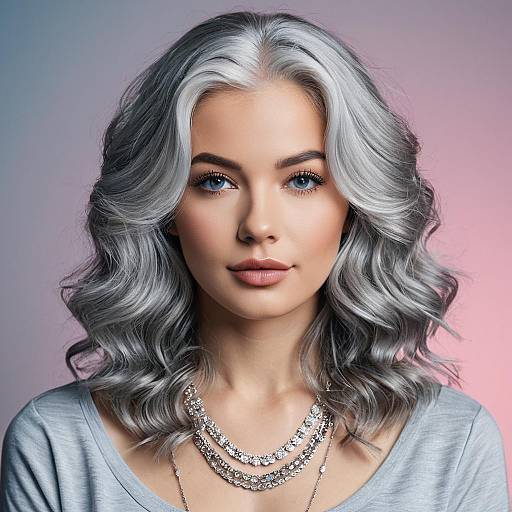 Young Woman with Silver Wavy Hair