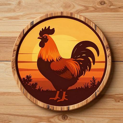 Rustic Wooden Rooster Sunset Logo
