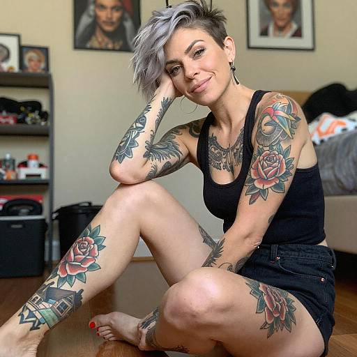 Tattooed Woman Smiling Indoors