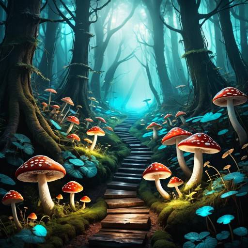 Enchanted Forest Path with Bioluminescent Mushrooms