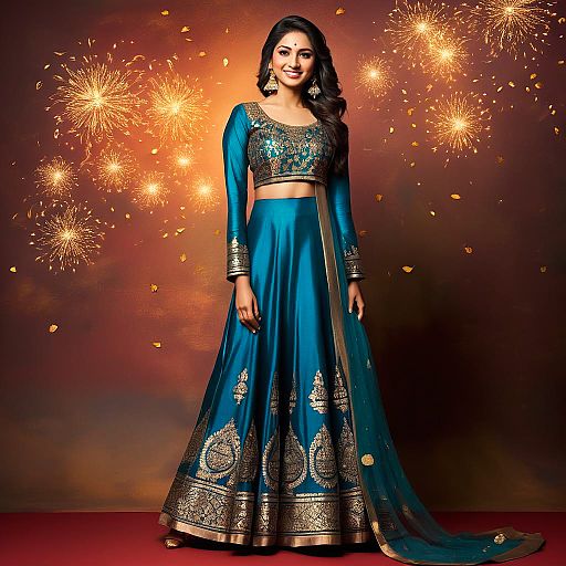 Excited Young Woman in Diwali Attire