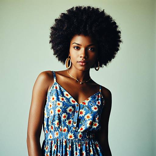 Afro Woman in Floral Summer Dress