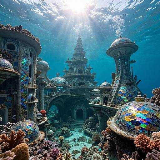 Surreal Underwater Coral Reef Cityscape