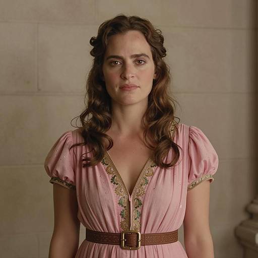 Woman in 19th Century Style Pink Dress