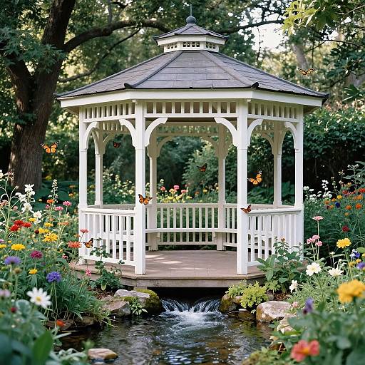 Photorealistic White Gazebo Garden Scene