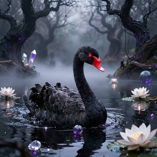 Enchanted Black Swan in Gothic Lake