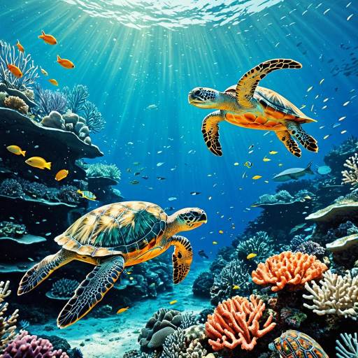 Underwater Sea Turtles with Coral Reef