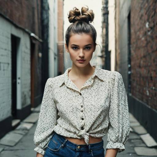 Young Woman with Wavy Top Knot in Urban Alley Young Woman with Wavy Top Knot in Urban Alley